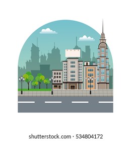 City Street Buildings Tree Silhouette Landscape Stock Vector (Royalty ...