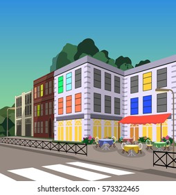 city street cafe background
