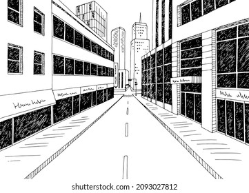 City street graphic black white cityscape sketch illustration vector 