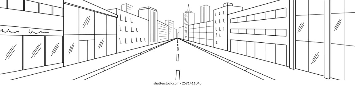 City street graphic black white cityscape sketch long illustration vector 