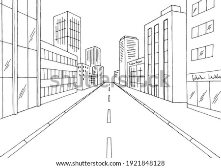 City street graphic black white cityscape sketch illustration vector