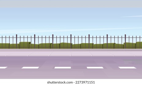City street landscape with park fence and green plants vector illustration