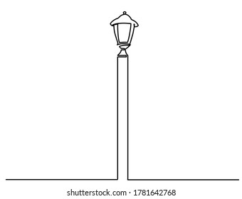 City street lantern. Streetlight vintage lamp icons isolated on white background. Flat thin line design. Vector illustration of traditional street lamps. One line drawing of city lantern,