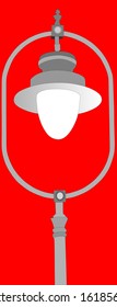 City street lantern, vector isolated on red background.