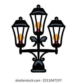 Farola de la ciudad. Ilustración vectorial de la iluminación, lámpara, linterna, ilustración de la farola aislada en el fondo blanco