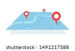 City street map plan with GPS place pins and navigation route from A to B point markers. Vector blue color perspective view isometric illustration location schema