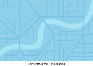 City street map plan with river. Vector blue color illustration schema