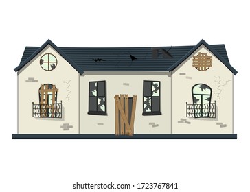 City street with a new one-story house. Cartoon style. Vector illustration