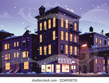 City street on wunter morning vector illustration
