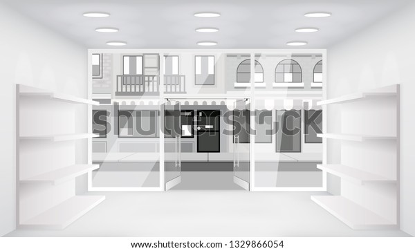 Download City Street Open Doors Store Interior Stock Vector Royalty Free 1329866054 PSD Mockup Templates