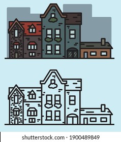 city street panorama, residential buildings