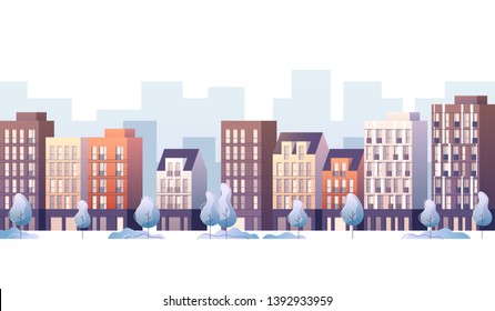 City street panoramic cityscape. Vector illustration.