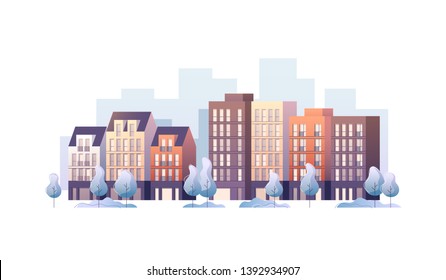 City street panoramic cityscape. Vector illustration.