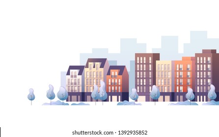 City street panoramic cityscape. Vector illustration.