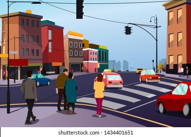 City street road buildings illustration