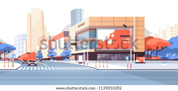 市街道高層ビルから見た現代の町並みのビルボード広告横型平面ベクターイラスト のベクター画像素材 ロイヤリティフリー