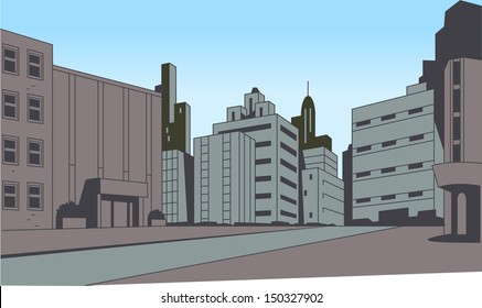 City Street Scene Background for Superhero Comics or Animation