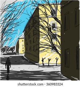 City Street Sketch Vector