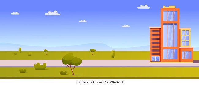 City street skyscraper building with modern city view downtown billboard advertisement horizontal flat vector illustration