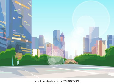 City Street Skyscraper View Cityscape Vector Illustration