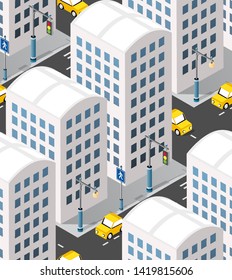 City street skyscrapers street taxi cars. Seamless repeating pattern urban concept industrial design