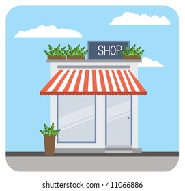 City street with small business shop