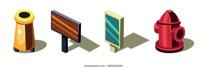 City Street Urban Element and Icon Isometric Vector Set