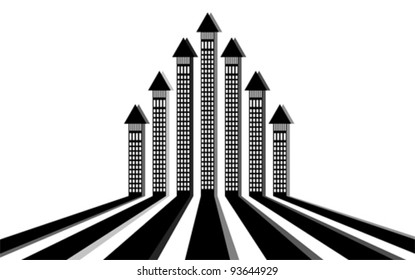 City streets with buildings - arrows, vector
