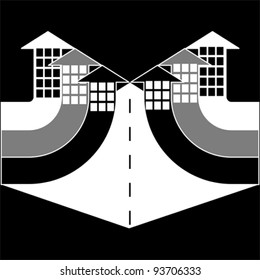 City streets with buildings - arrows, vector