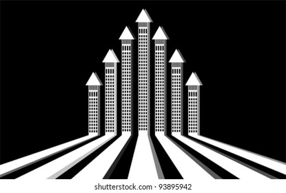 City streets with buildings - arrows, vector