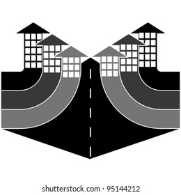 City streets with buildings - arrows, vector