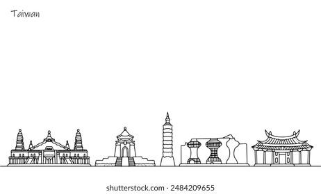 City streetscape of Taiwan. Impressive buildings and architecture of the island nation. Buildings that reflect the culture of the country. Vector illustration for different uses.