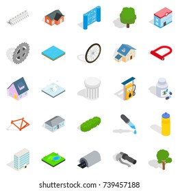 City structure icons set. Isometric set of 25 city structure vector icons for web isolated on white background