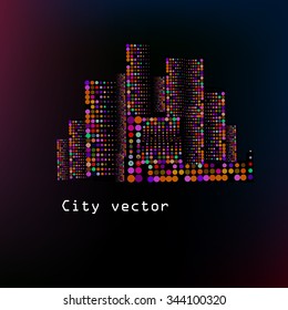 City stylized circles. vector varicolored city silhouette