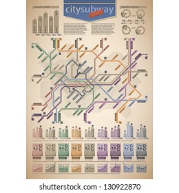 City Subway Stats.Info-graphic vector template designed with a dummy text. Some transparency objects