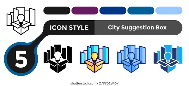 City Suggestion Box icon for representing idea collection systems, feedback submission tools, and public input channels. Line, Filled, Color, Blue, Dualtone style.