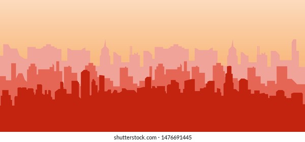 City sunrise. Contour of skyscrapers, panorama of the city. Modern landscape vector background for web design. skyline illustration. Horizontal Urban landscape. EPS