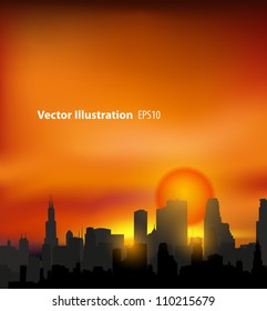 City in sunset illustration, easy editable