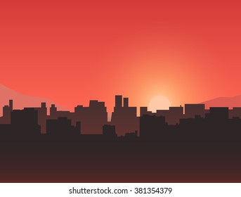 City sunset landscape