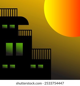 City at sunset landscape vector illustration. Urban silhouette of skyline building with sunset sky. landscape for background, wallpaper or landing page