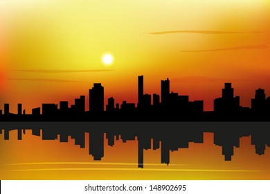 city sunset vector background