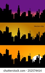 City sunset vector background set.