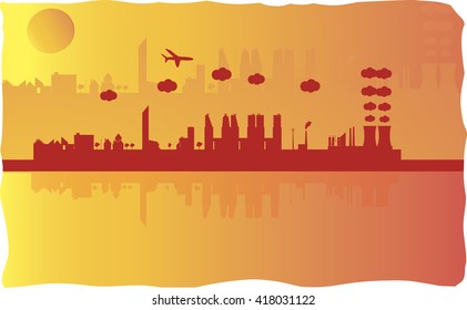 City at sunset. Vector Illustration
