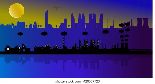 City at sunset. vector illustration