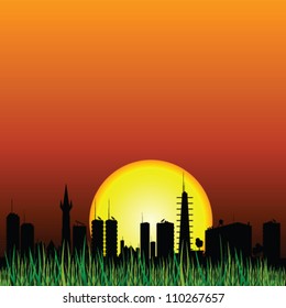 city and the sunset vector silhouette illustration