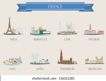 City symbol. France. Vector set