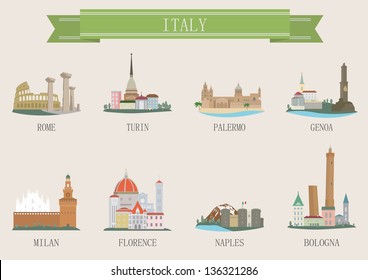 City symbol. Italy. Vector set