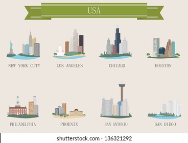 City symbol. USA. Vector set