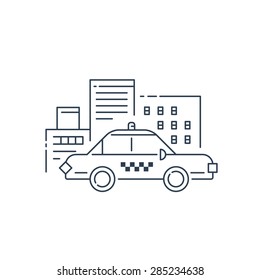 City taxi car, transportation service, vector line icon