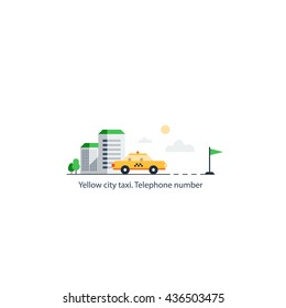 City taxi service. Hire a car. Commute by car. Yellow cab